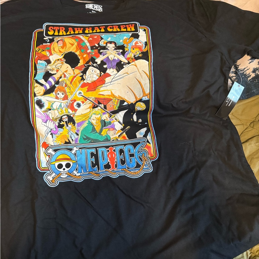 Onepiece Black Straw Hat Crew Graphic Tee with Multi-Color Print 3XL